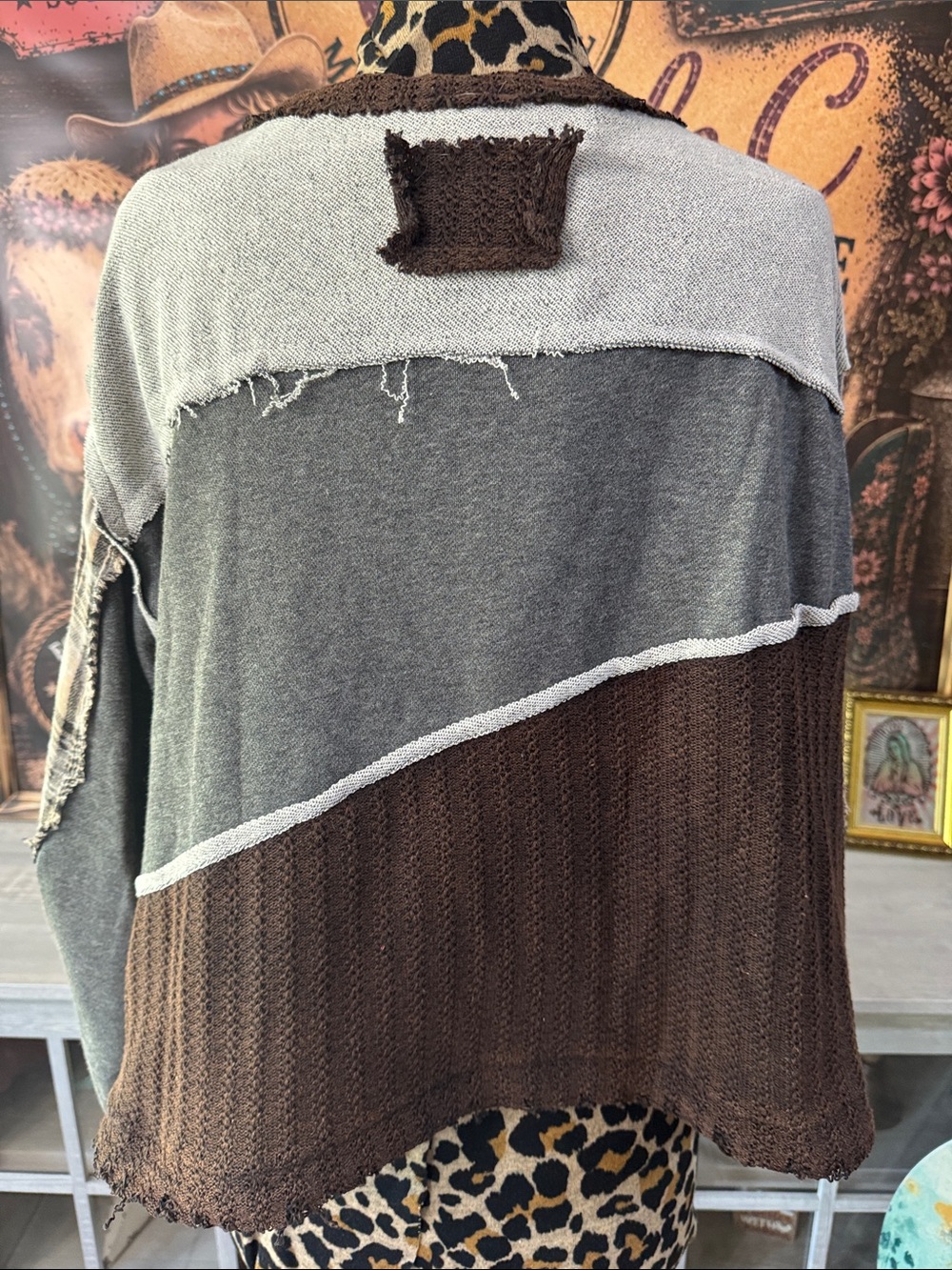 POL Women's Patchwork Peace Sign Sweater - Sz Med - Picture 4 of 8